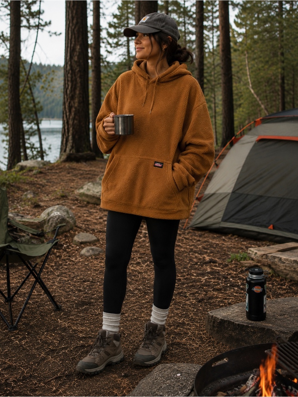 Dickies Sherpa Fleece Hoodie – Camel Brown Oversized Pullover